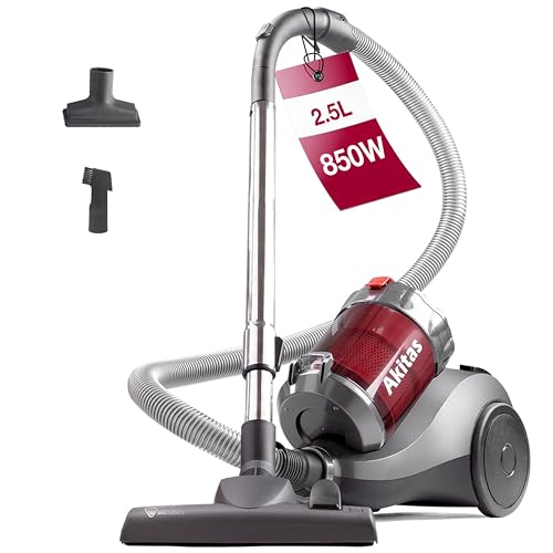 Akitas 850W Beutelloser Staubsauger ohne Beutel mit starker Saugkraft und deutschem Wessel-Werk 2-in-1-Bürstenkopf für Hartböden und Teppiche