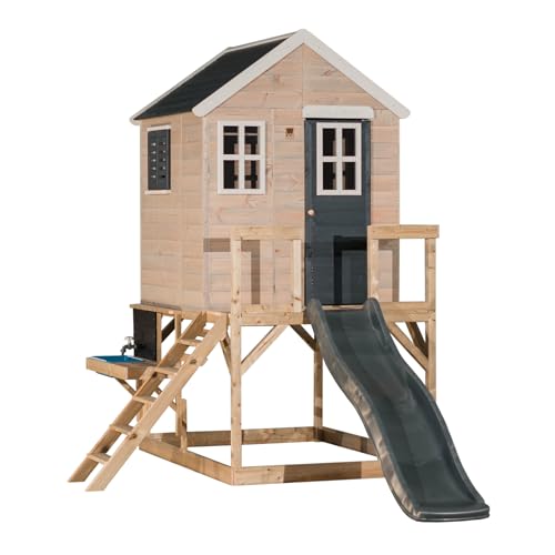 Wendi Toys M22-K Stelzenhaus mit Rutsche, Spielküche, Spielhaus Holz Kinder Outdoor 310×197×242 cm, mit Leiter, Tafel, wetterfest, robust