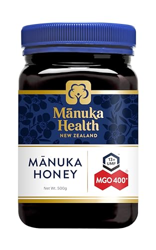 Manuka Health - Manuka Honig MGO 400+ 500g, hergestellt und abgefüllt in Neuseeland mit zertifiziertem Methylglyoxal Gehalt, natürlicher Manuka Honig von der Manukapflanze, 100% Manuka, vegetarisch