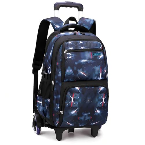 Rummyluck Koffer Trolley Rucksack Schulranzen mit Rollen Laptop Reise Schule Rucksack für Jungen, Dunkelblau