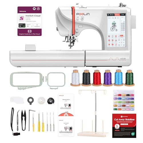 PooLin EOC05 Embroidery Machine - Elektronische Stickmaschine - 7 Zoll LCD-Touchscreen, Rahmen 10 × 10 cm und 10 × 23,5 cm, Import von USB/WLAN-Mustern, ideal für Anfänger und Experten