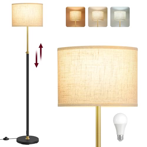 VASAGLE Stehleuchte, Standleuchte, Stehlampe, höhenverstellbare Leselampe, 140-170 cm hoch, modern, mit Fußtaster, Lampenschirm aus Stoff, E27 Fassung, gold-schwarz LFL002B02