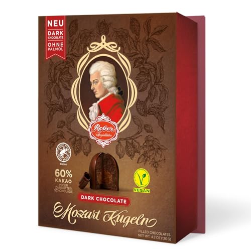 Reber Mozart-Kugeln Dark Chocolate, 6er Packung mit Marzipan und Nougat, vegan - 1 x 120 g