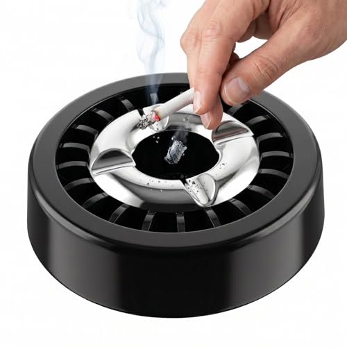 Starlet24® Gluttöter Aschenbecher für draußen Windaschenbecher Ascher stabil rund flach - SCHWARZ