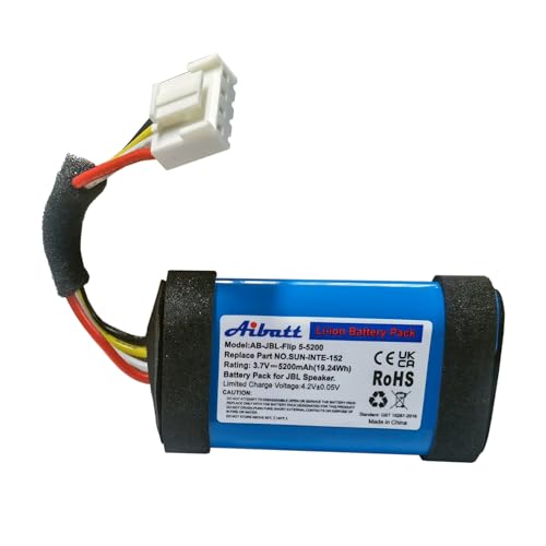 Aibatt 5200mAh Ersatzakku für JBL Flip 5, JBL Flip 5th Generation Bluetooth Lautsprecher, Ersatz für JBL akku SUN-INTE-152, 1INR19/66-2, ID1060-B akku für JBL. (3.7V/19.24Wh)