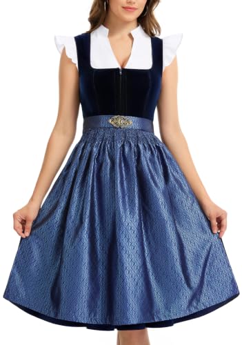Dirndl Damen Midi Dirndlkleid Lang Samt Trachtenrock Trachtenkleid 3 Teilig