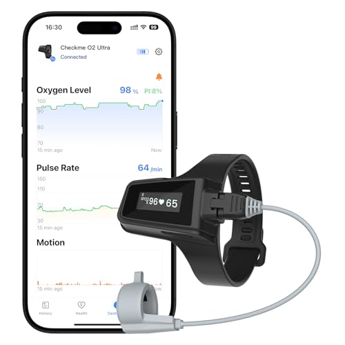 Wellue Checkme O2 Ultra | Handgelenk Pulsoximeter 100h Akkulaufzeit Bluetooth Sauerstoffsättigung Messgerät Finger, Wiederaufladbar Oximeter für SpO2 und Herzfrequenz, Kostenloser PC und App