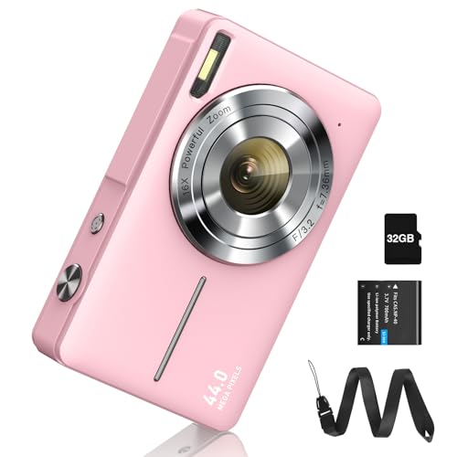 Digitalkamera Fotokamera FHD 1080P 44MP Fotoapparat mit 32G Karte 16X Digitalzoom Digital Kamera mit Batterie Tragbare Einfache Digitalkamera für Kinder Student Teenager Anfänger Senioren (Rosa)