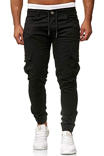 Cassiecy Herren Hosen Cargo Chino Jeans Stretch Jogger Sporthose Herren Hose mit Taschen Slim Fit Freizeithose, L, Schwarz
