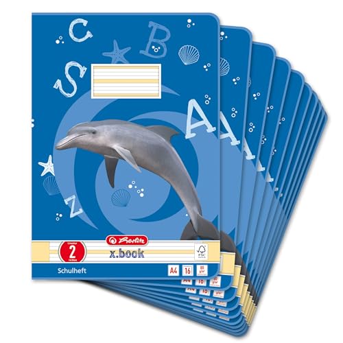 Herlitz Schulheft x.book A4, Lineatur 2, 2. Klasse, 16 Blatt, 10 Stück
