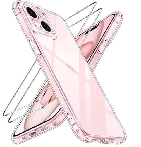 ivoler 3 in 1 Hülle für iPhone 15 6.1'', Transparent Case mit 2 Panzer Glas