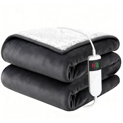 Qieryun Heizdecke Mit Abschaltautomatik, 130x180CM, 10 Heizstufen 8 Stunden Auto-Off-Timer Überhitzungsschutz, Wärme Decke Flanell Maschinenwaschbar, Beheizbare Decke Für Zuhause & Büro