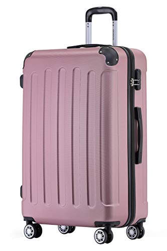 BEIBYE Zwillingsrollen Hardcase Reisekoffer Koffer Trolleys Hartschale in XL-L-M in 14 Farben (Rosa, Mittler Koffer (66cm))