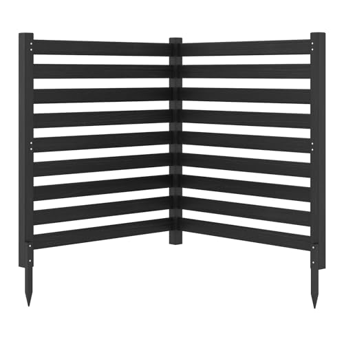 COSTWAY Gartenzaun 2-teilig, Zaun mit 3 Pfählen, 98 x 107 cm, Sichtschutzzaun aus Holz, Steckzaun Lamellenzaun, Tannenholz, freistehender Sichtschutz für Garten Terrasse (Schwarz)