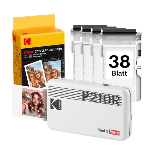 KODAK Mini 2 Retro 5x7,6cm Tragbarer Fotodrucker, 4PASS, 38 Blatt, Weiß