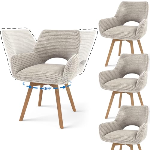 JIJIAN 4er Set 360° Drehbare Esszimmerstühle mit Armlehnen, Taupe