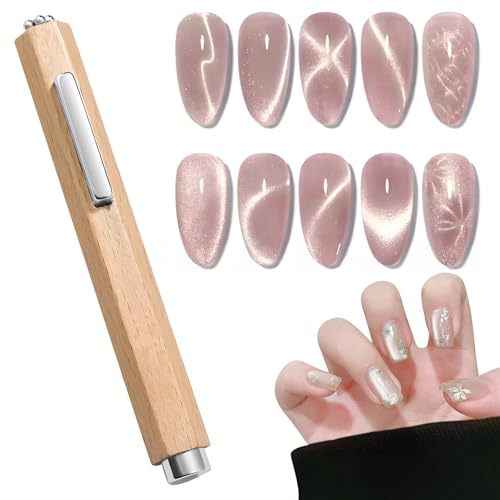 3-in-1-Nagelmagnet mit Holzgriff, Katzenaugenmagnet, vielseitiges Magnetwerkzeug für Nägel, Magnet für Katzenaugen-Gellack, Nagelmagnete geeignet für Nailart, Magnet für Nagellack