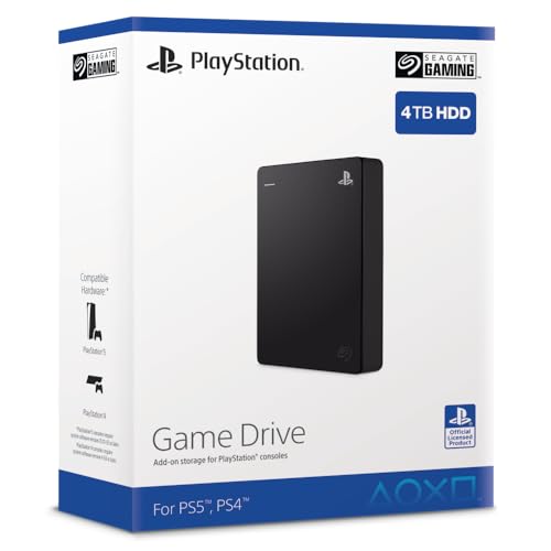 Seagate Game Drive PS4/PS5, 4TB, tragbare externe Festplatte, 2.5 Zoll, USB 3.0, schwarz, Modellnr.: STLL4000200