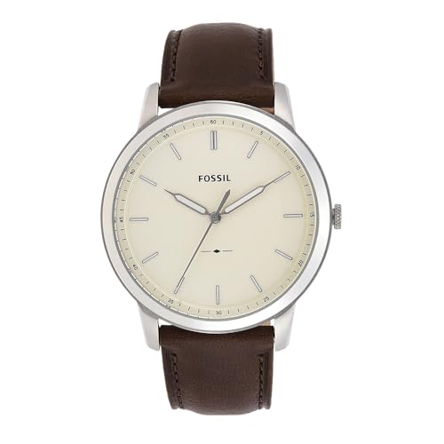 Fossil Minimalist uhr für Herren, Quarzwerk mit Edelstahl- oder Lederarmband, Weiß und Tan, 44MM