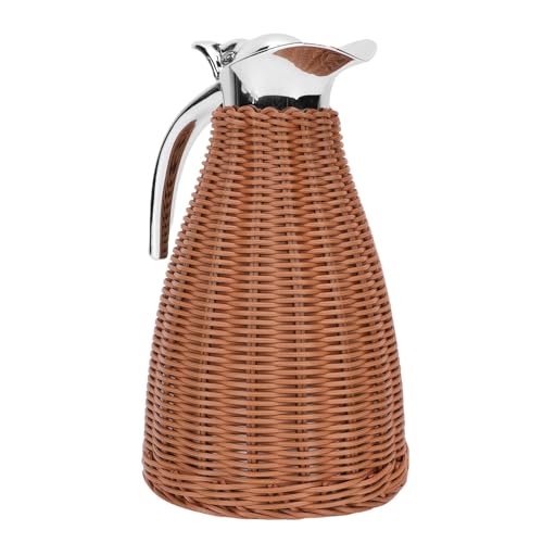 Isolierkanne 1 5L Edelstahl mit Rattan Optik 3 wandige Thermoskanne h lt 12h warm kalt ideal f r B ro Zuhause Reisen