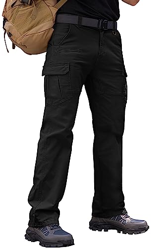 Vthereal Cargohose Herren Baumwolle Outdoorhose mit 7 Taschen Männer Arbeitshosen Chino Taktische Ranger Hose für Jagd Wandern, Schwarz, M