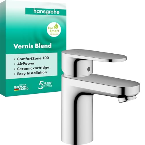 hansgrohe Vernis Blend - Waschtischarmatur ohne Ablauf, Wasserhahn Bad mit Auslauf Höhe 110 mm, Mischbatterie Waschbecken wassersparend (EcoSmart), Chrom