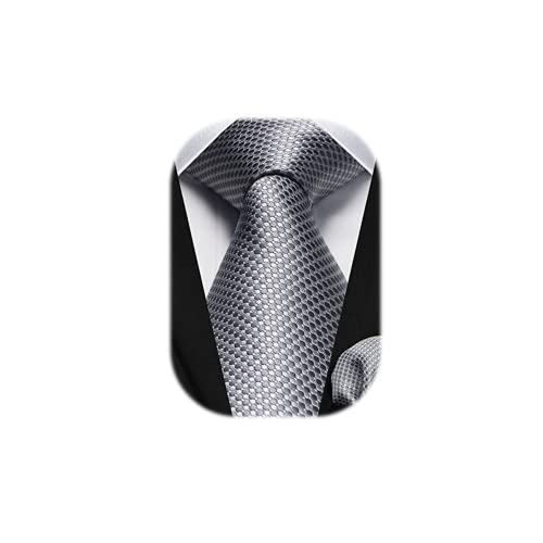 HISDERN Herren Krawatte Grau Silber Formelle Taschentuch Klassische Elegant Gepunktete Krawatten & Einstecktuch Set Hochzeit Datierung