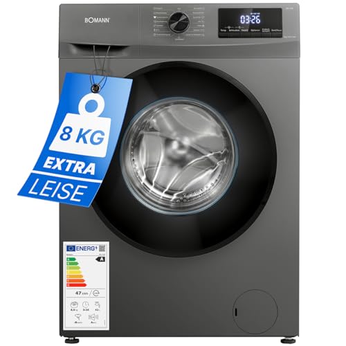Bomann® Waschmaschine 8kg | max. 1400 U/min | 10 Jahre Motor-Garantie | robuster, leiser & langlebiger Invertermotor | 15 Waschprogramme | LED-Display | mit Dampffunkt. | WA 7185 Titan - Schwarz