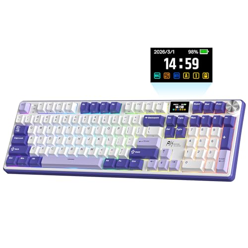 RK ROYAL KLUDGE S104 kabellose mechanische Gaming Tastatur mit Display&Drehregler, Tri-Mode,101Tasten,Full Size&Top-Mount-RGB, BT/2,4GHz/USB-C, 8000mAh-Akku, Web-Treiber, Hot-Swap, US QWERTY