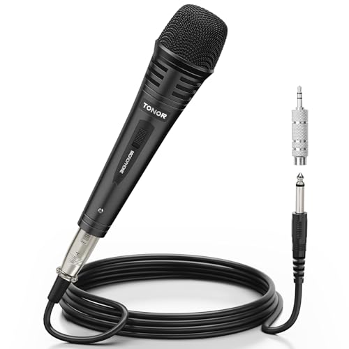 TONOR Dynamischer Mikrofon mit 16ft/5m XLR Kabel, 6,35mm Klinke Handmikrofon Microphone kompatibel mit Karaoke Maschine, Mikro mic für DVD/KTV Audio