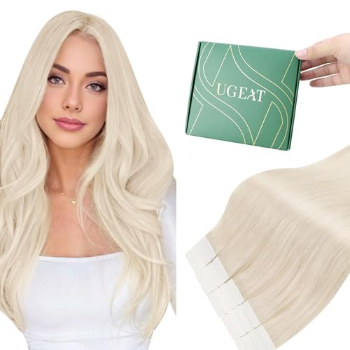 Ugeat Tape Extensions Echthaar Blond Tape in Extensions Echthaar Blond Remy Echt Haar Haarverlängerungen Tape-in Platinblond Glatt Invisible Weißblond 30 cm 60A 30g 20 Stück