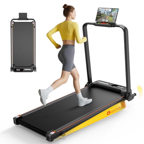 Abonow Klappbares Laufband mit Steigung, 3-in-1 Untertisch-Laufband, ultradünnes Design, geeignet für Homeoffices, kompakte Mini-Laufmaschine, inklusive Fernbedienung, perfekt für kleine Räume, 130 kg