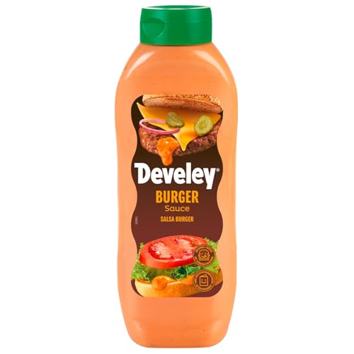 Develey Burger Sauce – 875 ml Flasche – Vegane Burgersauce mit feinen Gemüsestückchen – Würzig-cremige Sauce für Burger, Sandwiches, Pommes, Bowls & Grillgerichte – Ohne Geschmacksverstärker