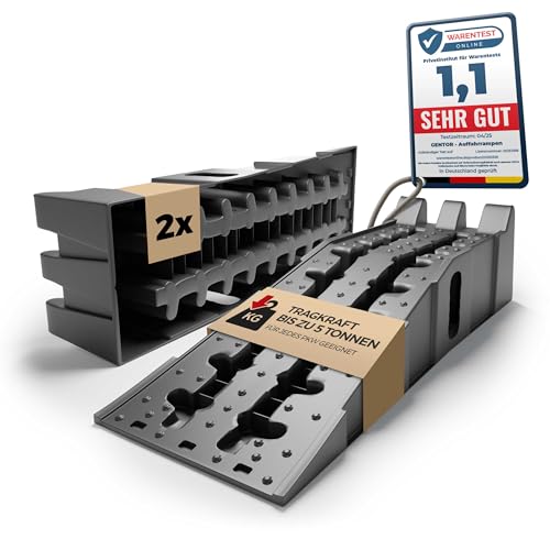 Auffahrrampe 2er Set für PKW, Auto & Anhänger – KFZ Rampe bis 5 Tonnen belastbar – Auffahrhilfe für Wohnmobil, Garage & Werkstatt – Hochbelastbar als Wagenheber-Alternative