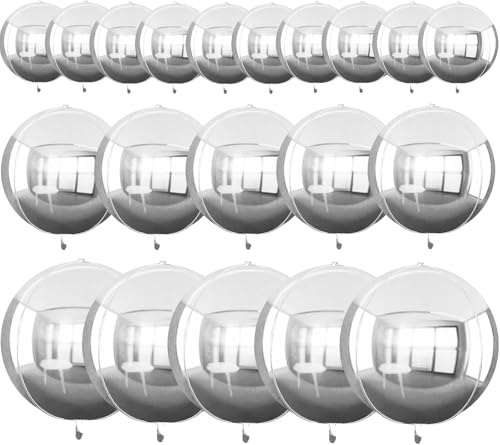 TONIFUL 16pcs Große Silber 4D Riesen Runde Folie Ballon 4D Spiegel Metallic Mylar Sephere Ballons für Weihnachten Neues Jahr Geburtstag Abschluss Hochzeit Baby Dusche Dekoration(Mix Größen)