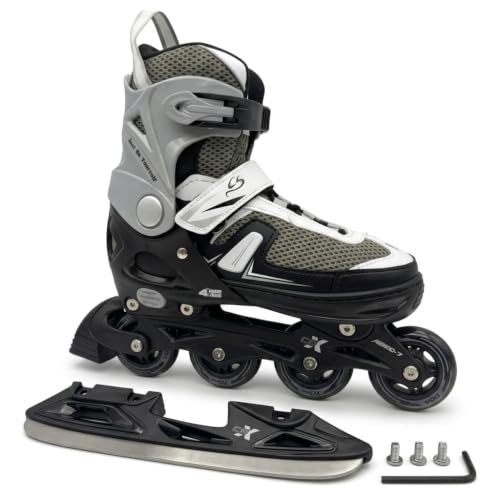 Cox Swain Push 2in1 Inliner & Schlittschuhe - Größenverstellbare Kombi Skates & Eislaufschuhe für Kinder, Mädchen, Jungen, Damen & Herren - Edelstahlkufen, PU-Rollen, ABEC 7, Gr. 29-32 bis 43-46