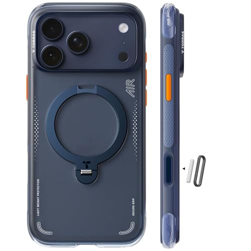 TORRAS Ostand Q3 Air für iPhone 17 Pro Max Hülle mit echtem Airbags Doppelter Schutz (360° Magnetischer Robust Ständer) Matt Handyhülle mit Kamerasteuerung Taste Mitternachts