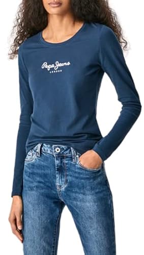 Pepe Jeans Damen New Virginia Ls N T-Shirt, Marineblau, M