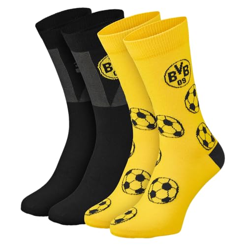 Borussia Dortmund Unisex Bvb Sprüchesocken 2er Pack Socken, Schwarz, 43-46 EU