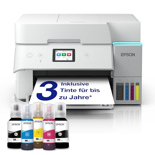 Epson EcoTank ET-4956 Weißer A4-Multifunktionsdrucker mit Wi-Fi & AirPrint Tintentank, automatischem Dokumenteneinzug, Duplexdruck, Scannen, Kopieren, bis zu 3 Jahre Tinte im Lieferumfang enthalten