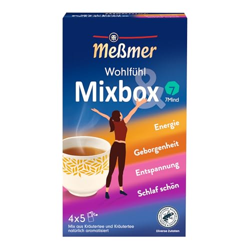 Meßmer Wohlfühltee Mixbox | 20 Teebeutel in 4 Sorten: Energie, Geborgenheit, Entspannung, Schlaf schön | Kräutertees für jede Tageszeit