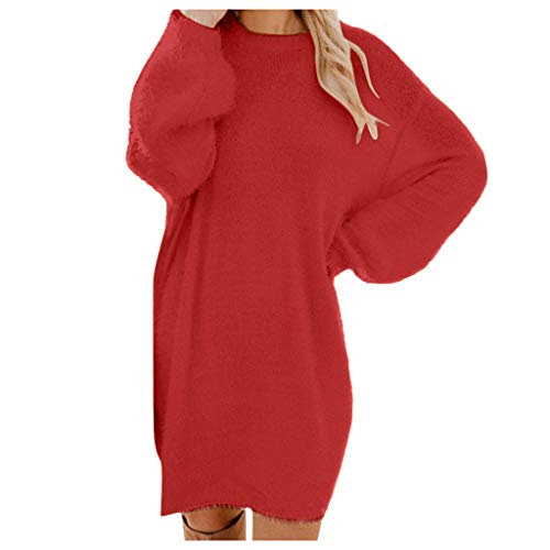 Pulloverkleid Damen, Strickpullover Damen Oversize Pulloverkleid Herbst Winterkleid Locker Longpullover Modische Knielang Wollkleid Pullis Rundhals Strickkleid Elegante Sweatkleid, 3XL