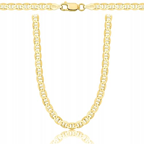 AMAR PRAGNA Gold Damen/Herren Kette 925/585, original geflochten, Breite 4,5 mm, Goldkette- Halskette, vergoldete kette 585- königskette gold, goldschmuck plattenkette 60 cm
