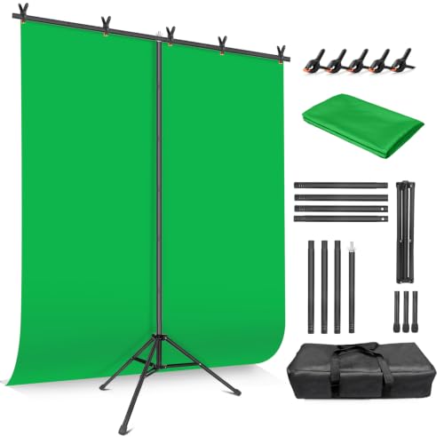 JEBUTU Greenscreen mit Ständer, 1,5 m x 2,1 m Grün Hintergrund mit Ständer