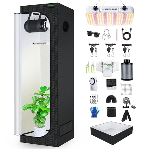 BOSYTRO Grow Set Komplettset, Led Grow Tent Kit,120W LED Grow Lampe Vollspektrum,Komplettes Hydroponics 600D Growing Tent Kit Belüftungssystem mit Thermo-Hygrometer (SZXTJ-60x60x180)