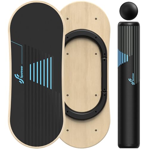 Sportneer Balance Board - 7 Modi Wackelbrett Indoorboard Skateboard Surf Mit Verstellbaren Stoppern - Holz - Roller und 7,1 cm Ball Im Lieferumfang Enthalten