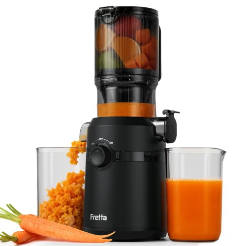 Fretta Entsafter,Slow Juicer mit 108MM Breite und Größere Fütterungsröhre,Füllvolumen für ganze Gemüse und Obst,BPA-frei Tritan-Material Entsafter,Einfacher Installation,200W