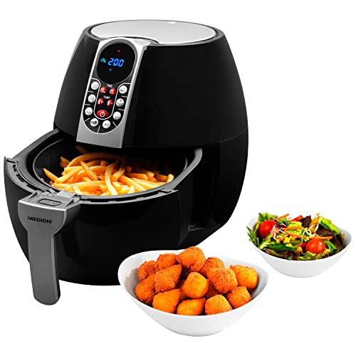 MEDION E10 S Heißluftfritteuse (Leistung ca. 1500 Watt, Airfryer, Digitales Bedienfeld, Nutzinhalt gesamt 4 Liter, Ölfreies Frittieren, 30 Min Timer, Überhitzungsschutz, MD 17320) schwarz