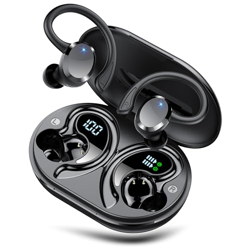 Bluetooth Kopfhörer Sport, Kopfhörer Kabellos Bluetooth 5.4 mit 4 ENC Noise Cancelling Mic, 68Std Hi-Fi Stereo Tiefer Bass Wireless Earbuds, LED-Anzeige, IP7 Wasserdicht Ohrhörer mit Ohrhaken