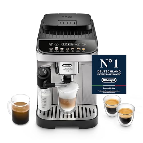 De’Longhi Magnifica Evo - Kaffeevollautomat mit vollautomatischem cremigen Milchschaum, 7 One-Touch-Getränke, Cappuccino & Espresso, Kaffeemaschine, Soft-Touch-Bedienfeld, Silber (ECAM292.81.SB)